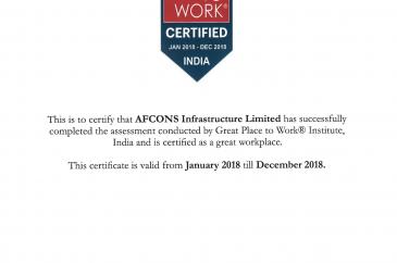 Certificate - Great Place To Work afcons