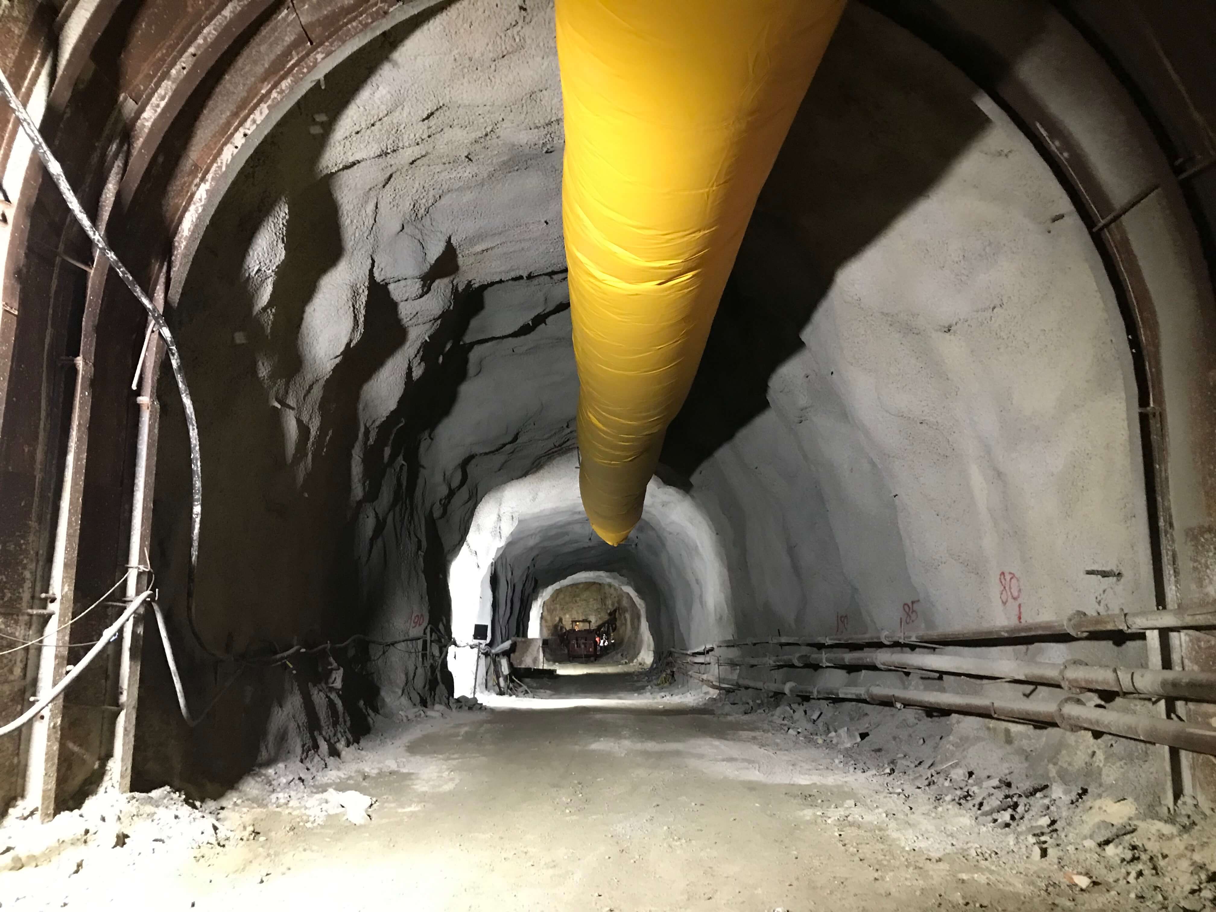 The view from adit to transformer cavern; The size of underground transformer hall is 123.6m x 16m x 13m 