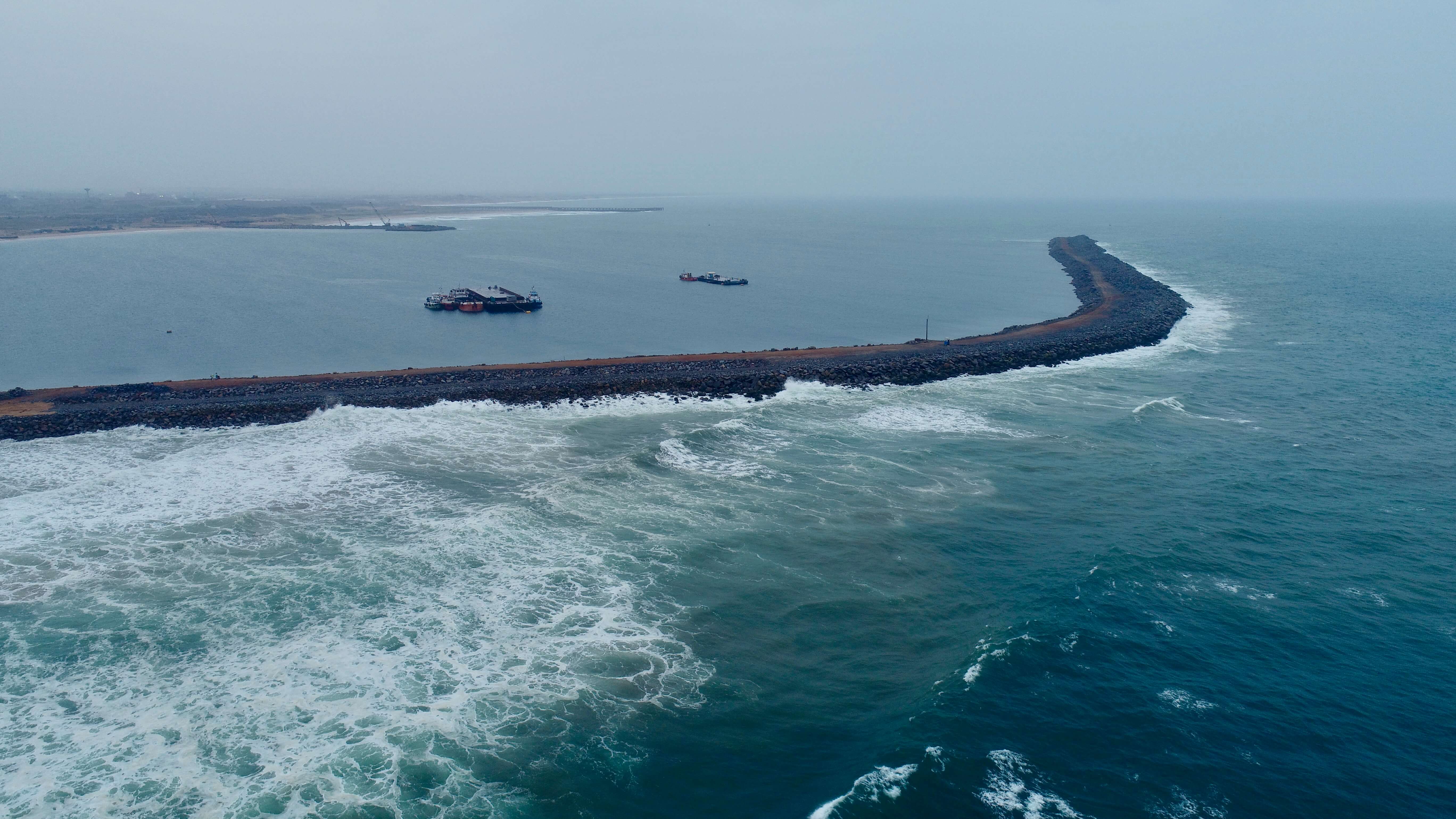 The existing South breakwater extends 1.76km into the Bay of Bengal