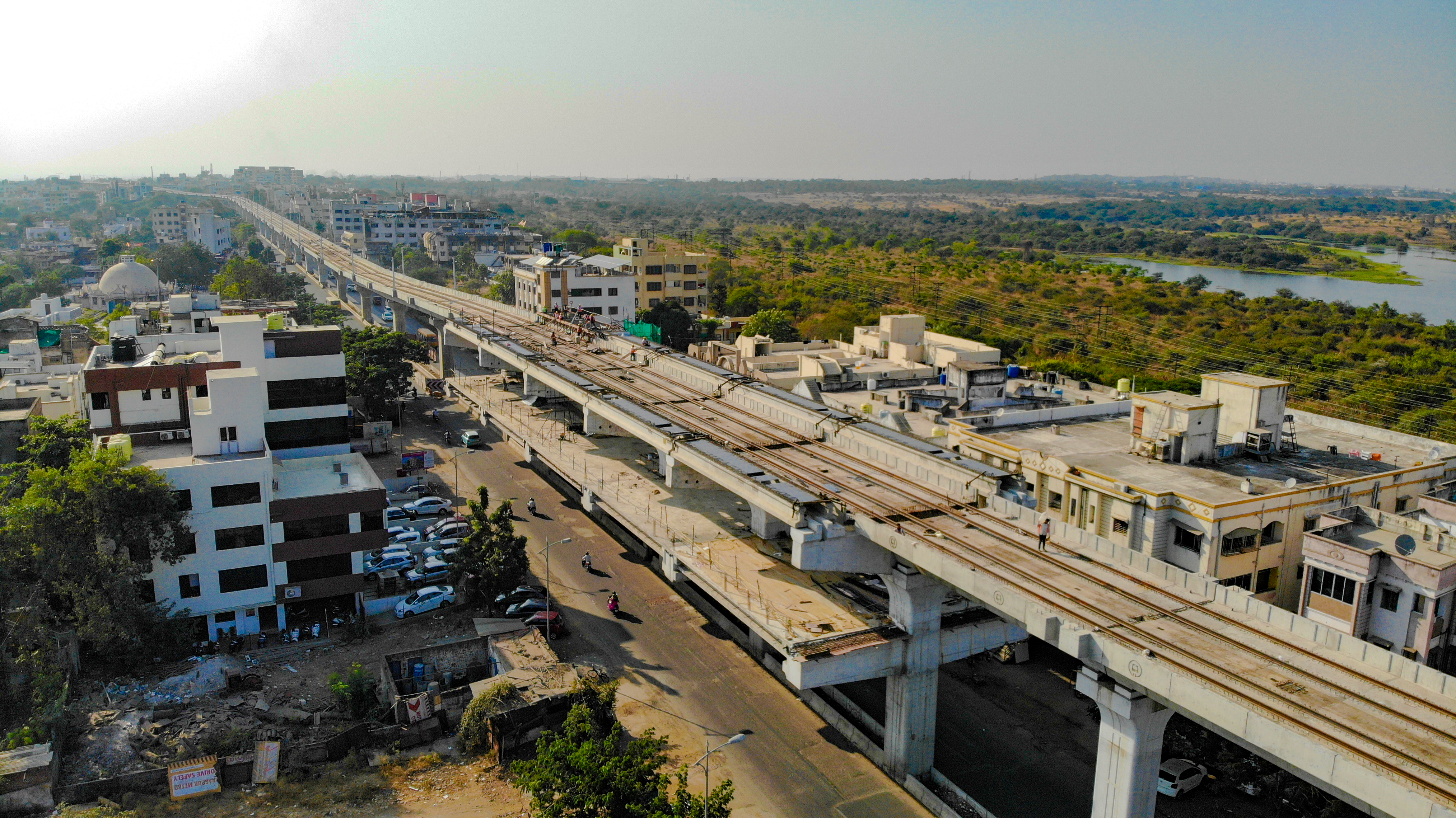 Double decker launching girder designed in-house to negotiate radius up to 200m