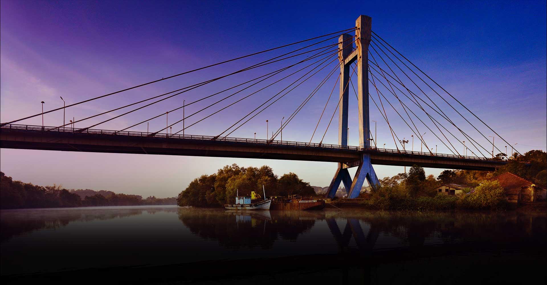 Cable stayed bridge <br/> across river Mapusa, Goa