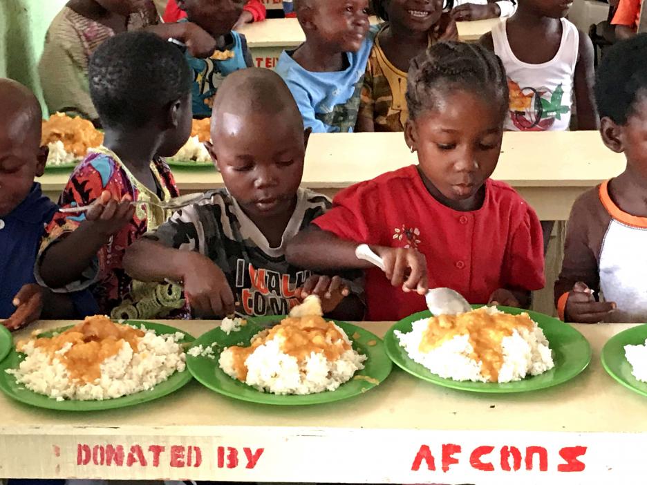 Felecia Sackey Doe-Sumah, Assistant Minister for Bureau of Basic and Secondary Education, Liberia, thanks Afcons for the voluntary meal programme started to bring in more kids to schools