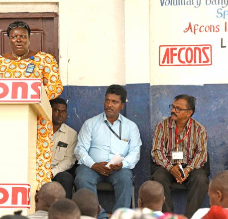 Felecia Sackey Doe-Sumah, Assistant Minister for Bureau of Basic and Secondary Education, Liberia, thanks Afcons for the voluntary meal programme started to bring in more kids to schools