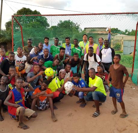 To promote sports in Guinea, Afcons sponsors a local football team, and provides equipment and training kits to the players.