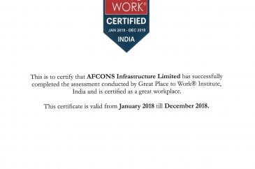Certificado: Great Place To Work - Afcons